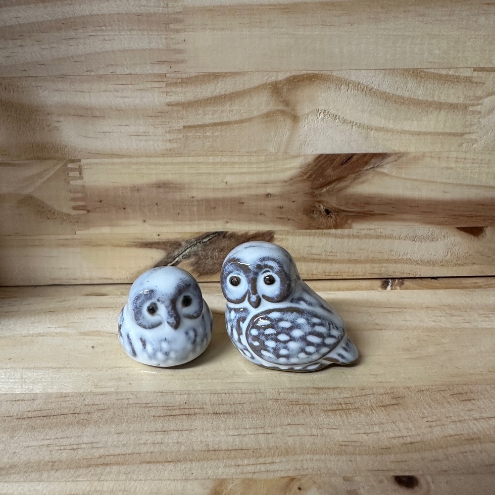 Vintage Ceramic Owl Pair - Cream and Brown